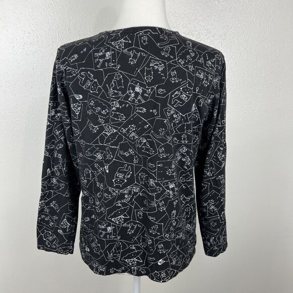 Mint Neko Long Sleeve Shirt Women Medium Black Cat All Over Print Novelty Tee - Picture 3 of 15